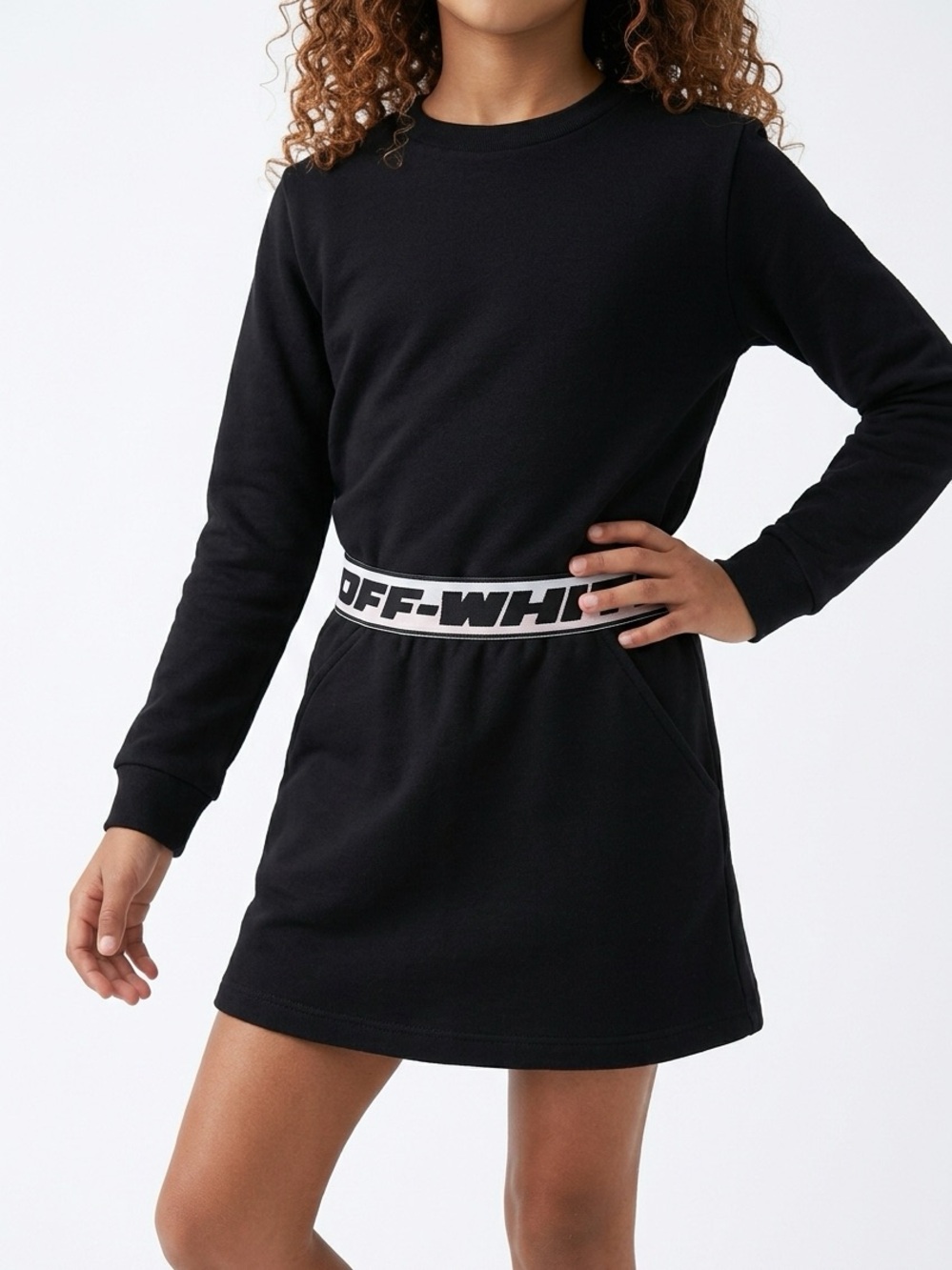 OFF-WHITE | NEW Kid’s Fleece Black Skirt with Pink White Waistband Girls Size 6